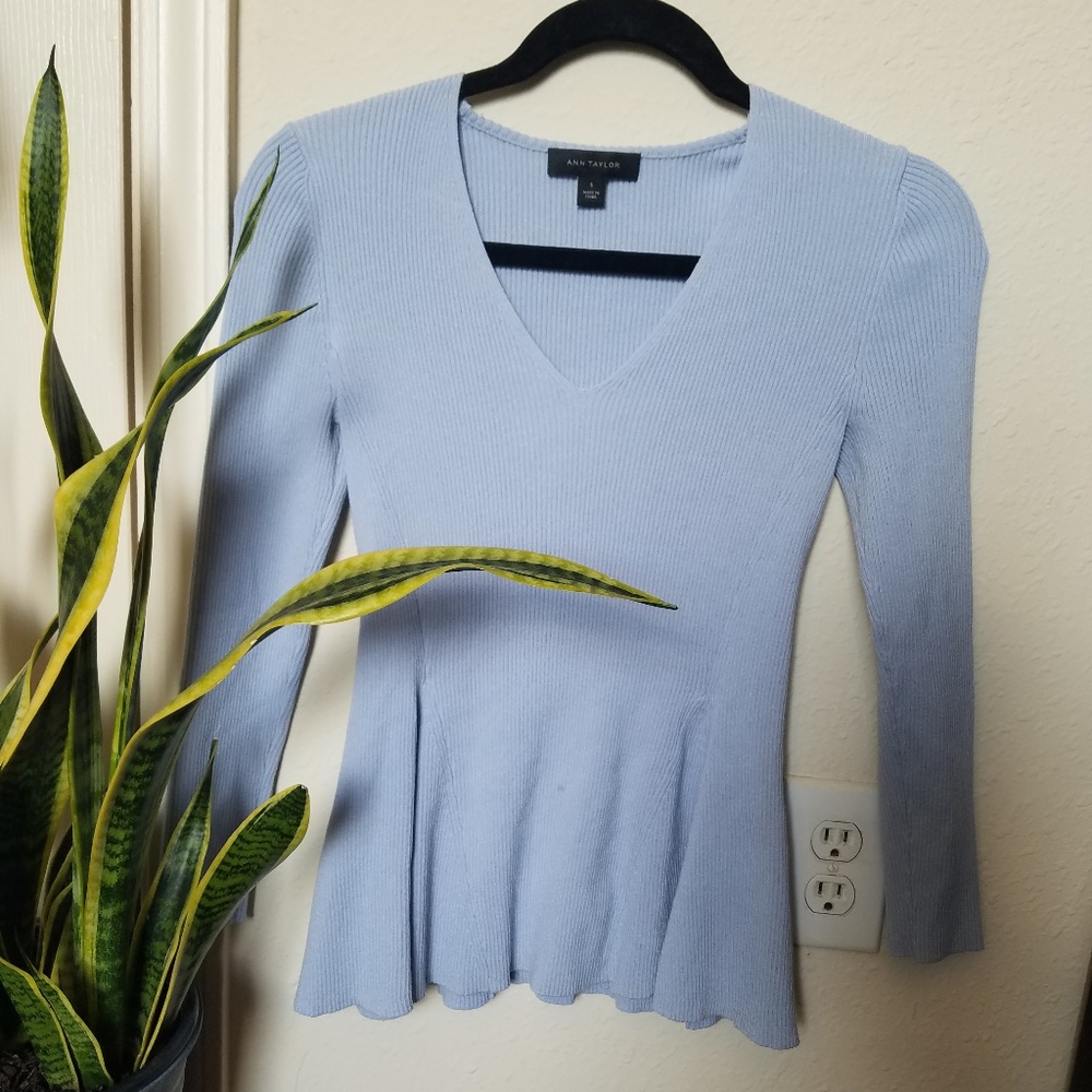 Ann Taylor Light Blue Peplum Sweater